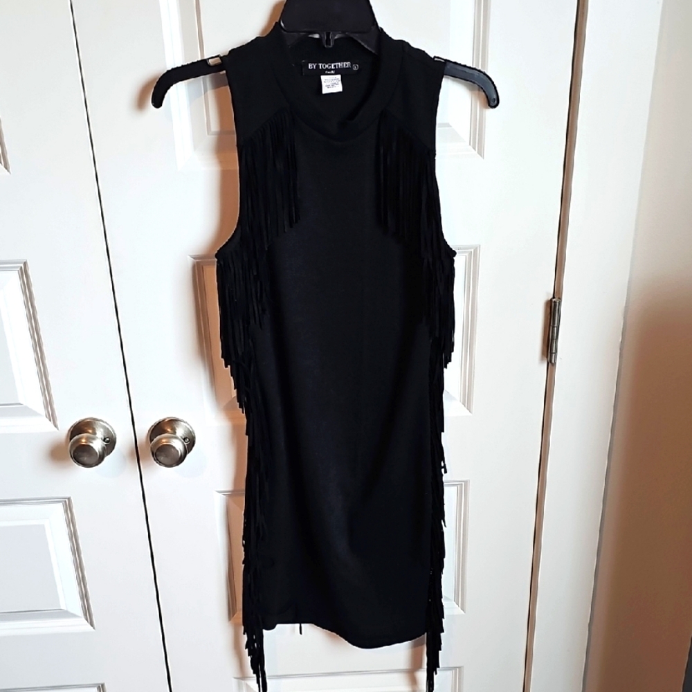Black Fringe Contour Dress By Together You And I In Women's Small